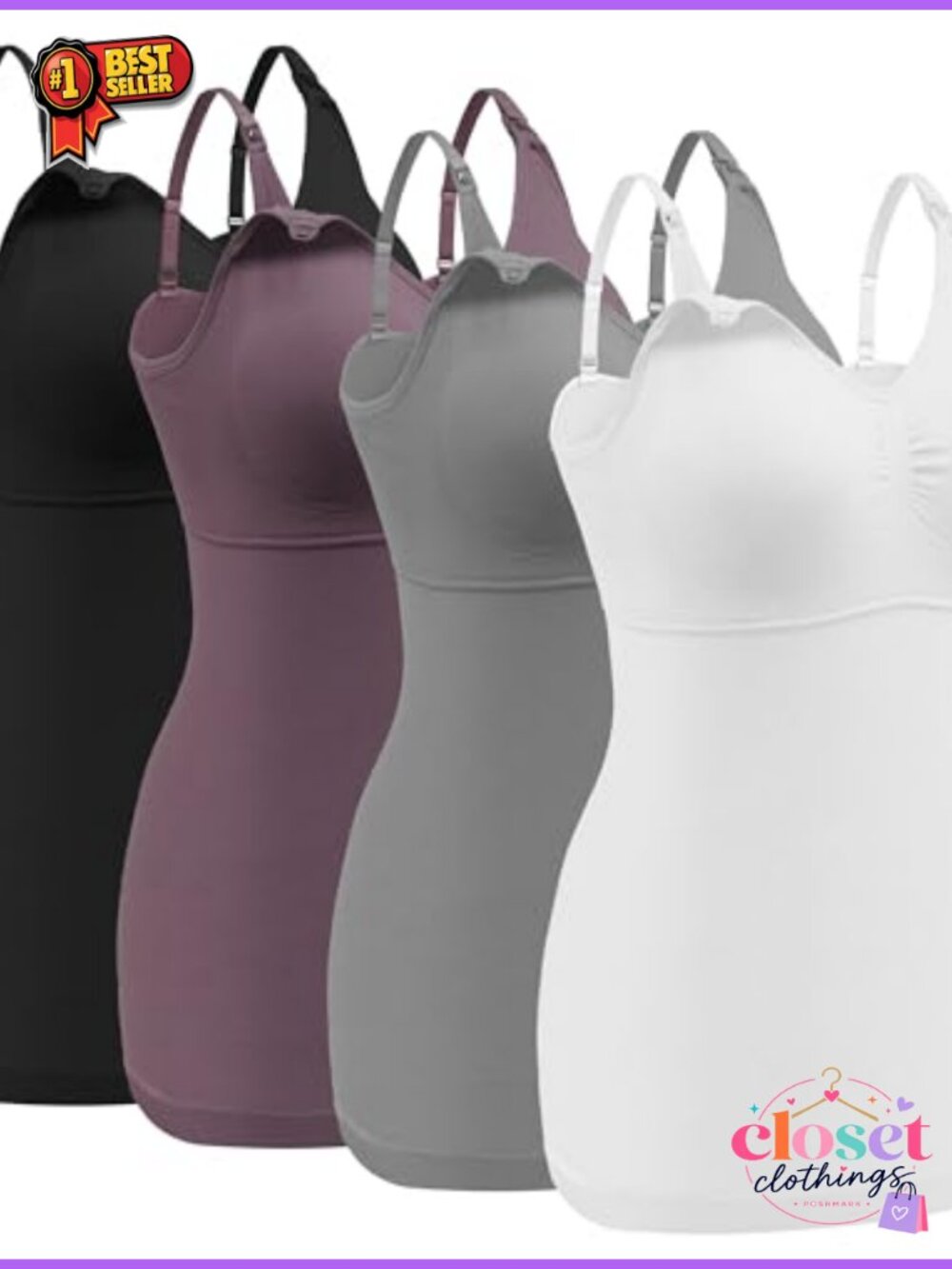 Nursing Tank Tops Maternity Cami with Built in Bra Seamless Wire-Free